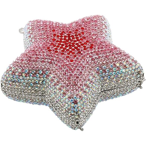 Luxury Pink Red Rhinestone Star Shape Clutch for Weddings & Parties - Picture 3 of 6